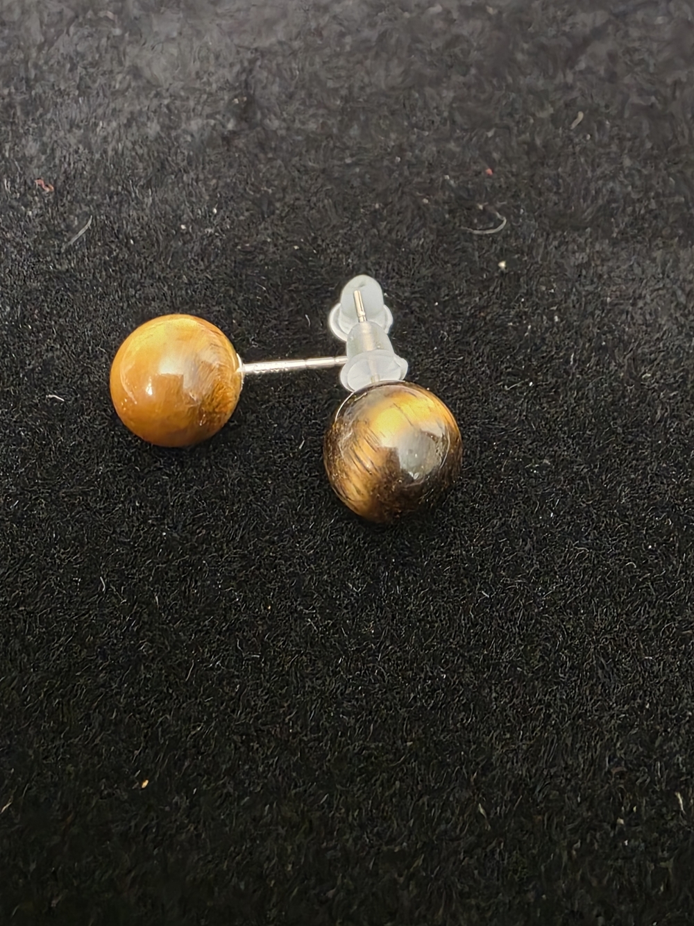 ✨️✨️ 10k Tiger's Eye Round Brown Stone Stud Earrings - Brown Gemstone Jewelry